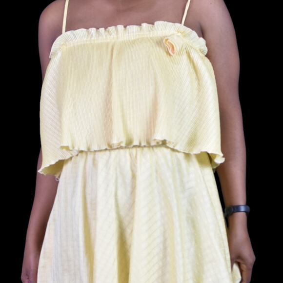 Vintage Tiered Midi Dress Yellow Ruffle Plisse Lemon 70s Pastel Homemade Large - Picture 12 of 14